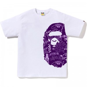Men Bape Hand Draw Pattern Side Big Ape Head Tee T Shirts White Purple USA | EW9622462