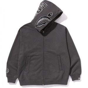Men Bape Hand Drawn Face Relaxed Fit Shark Full Zip Hoodie Hoodie Grey USA | KK8795475