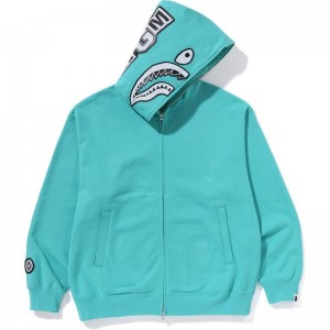 Men Bape Hand Drawn Face Relaxed Fit Shark Full Zip Hoodie Hoodie Sax USA | ZG9425345