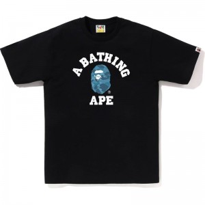 Men Bape Honeycomb Camo College Tee T Shirts Black Blue USA | BM5015105