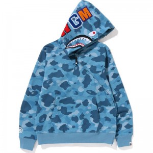 Men Bape Honeycomb Camo Shark Full Zip Hoodie Hoodie Blue USA | CS4117717