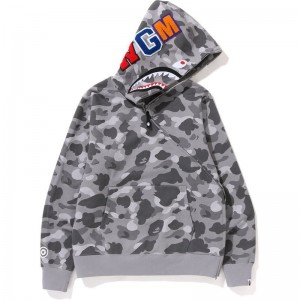 Men Bape Honeycomb Camo Shark Full Zip Hoodie Hoodie Grey USA | WA6630960