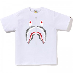 Men Bape Honeycomb Camo Shark Tee T Shirts White Grey USA | PR5847187