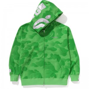 Men Bape Ink Camo Shark Zip Hoodie Hoodie Green USA | YI4336036