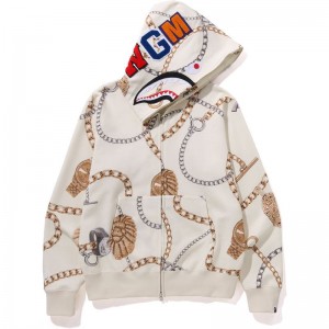 Men Bape Jewels Shark Full Zip Hoodie Hoodie White USA | XL8271221