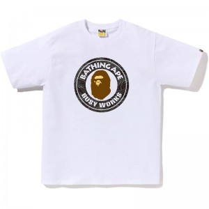 Men Bape Layered Line Camo Busy Works Tee T Shirts White Black USA | DI1082602