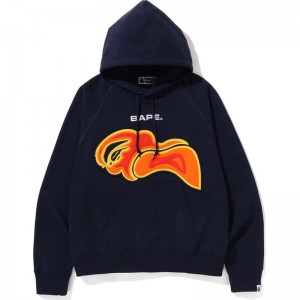 Men Bape Layered Patch Loose Fit Pullover Hoodie Hoodie Navy USA | HR2667567