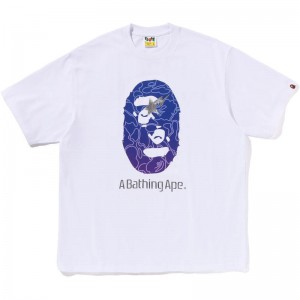 Men Bape Line Camo Ape Head Relaxed Fit Tee T Shirts White USA | OW8351831