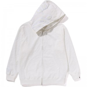 Men Bape Line Camo Terry Towel Shark Zip Hoodie Hoodie White USA | BQ1854384