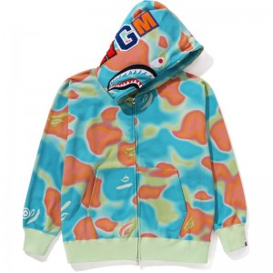 Men Bape Liquid Camo Shark Relaxed Fit Full Zip Hoodie Hoodie Green USA | ZH6183413