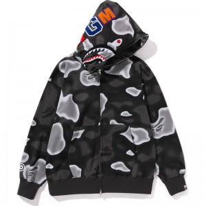 Men Bape Liquid Camo Shark Relaxed Fit Full Zip Hoodie Hoodie Black USA | IA9051501
