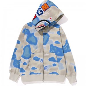 Men Bape Liquid Camo Shark Relaxed Fit Full Zip Hoodie Hoodie Blue USA | SA7922292