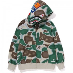 Men Bape Liquid Camo Shark Relaxed Fit Full Zip Hoodie Hoodie Olivedrab USA | DZ0326636