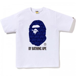 Men Bape Logo Monogram By Bathing Ape Tee T Shirts White Navy USA | AG1367737