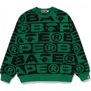 Men Bape Lux Sport Pattern Oversized Crewneck Sweatshirts Green USA | WI1576656