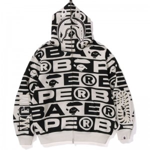 Men Bape Lux Sport Pattern Shark Full Zip Hoodie Hoodie White USA | QY3905995
