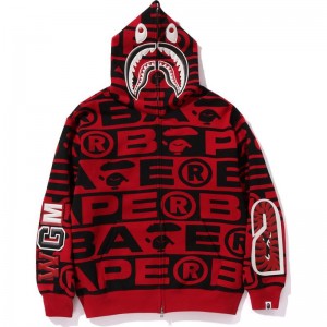 Men Bape Lux Sport Pattern Shark Full Zip Hoodie Hoodie Red USA | EX1015305