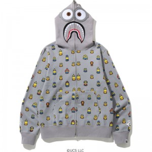 Men Bape Minions Shark Full Zip Hoodie Hoodie Grey USA | ND5908798