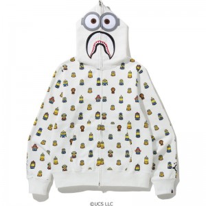 Men Bape Minions Shark Full Zip Hoodie Hoodie White USA | OP0125415