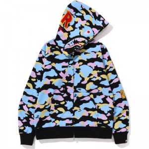 Men Bape New Multi Camo 2nd Shark Full Zip Hoodie Hoodie Black USA | HA9038508