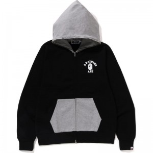 Men Bape One Point College Full Zip Hoodie Hoodie Black USA | DO0009609
