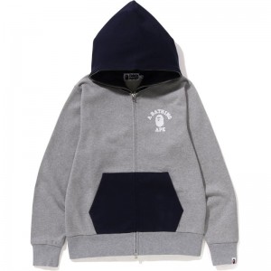 Men Bape One Point College Full Zip Hoodie Hoodie Grey USA | IG4195515