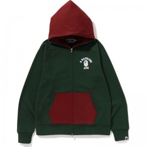 Men Bape One Point College Full Zip Hoodie Hoodie Green USA | IH7127117