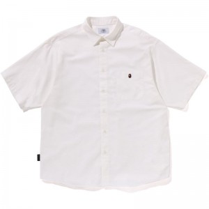 Men Bape One Point Cordura Oxford S/S Shirt Relaxed Fit Shirts White USA | OP4135615