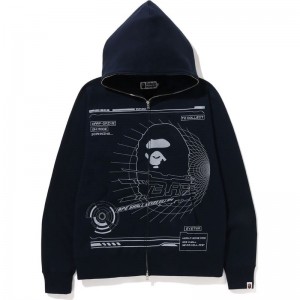 Men Bape Overprinted Full Zip Hoodie Hoodie Navy USA | MK2730970