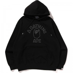 Men Bape Rhinestone College Pullover Hoodie Hoodie Black USA | OS4389939