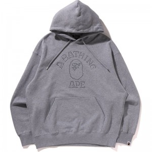 Men Bape Rhinestone College Pullover Hoodie Hoodie Grey USA | VP7404744