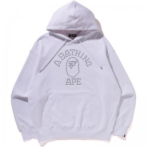 Men Bape Rhinestone College Pullover Hoodie Hoodie White USA | AJ2395235