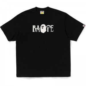 Men Bape Screen Print Logo Relaxed Fit Tee T Shirts Black USA | ZS0497647