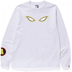 Men Bape Shadow L/S Tee T Shirts White USA | RJ5268128