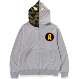 Men Bape Shadow Relaxed Fit Full Zip Hoodie Hoodie Grey USA | YJ4610060