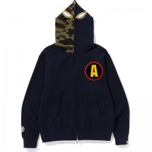 Men Bape Shadow Relaxed Fit Full Zip Hoodie Hoodie Navy USA | EY3211521