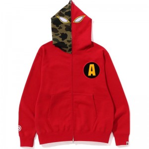 Men Bape Shadow Relaxed Fit Full Zip Hoodie Hoodie Red USA | ZK1099509