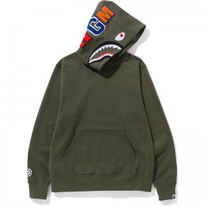 Men Bape Shark Pullover Hoodie Hoodie Olivedrab USA | YU4121811