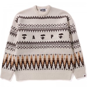 Men Bape Snowflake Knit Sweater Knitwear White USA | VM1489249