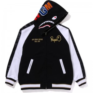 Men Bape Souvenir Shark Zip Hoodie Hoodie Black USA | UT7503153