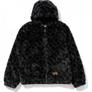 Men Bape Sport Monogram Fake Fur Hoodie Jacket Hoodie Black USA | RS9155615
