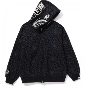 Men Bape Sport Monogram Shark Hoodie Hoodie Black USA | QW8334934