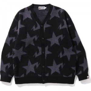 Men Bape Sta Pattern Relaxed Fit Knit Cardigan Knitwear Beige USA | UD5815985