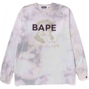 Men Bape Tie Dye Bathing Ape L/S Tee Relaxed Fit T Shirts White USA | MT2736876