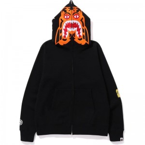 Men Bape Tiger Full Zip Hoodie Hoodie Black USA | PG9290320