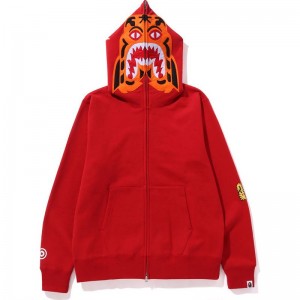 Men Bape Tiger Full Zip Hoodie Hoodie Red USA | LX8543053