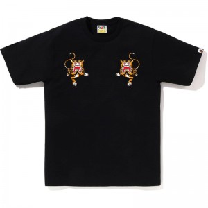 Men Bape Tiger Tee T Shirts Black USA | WD0815085