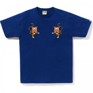 Men Bape Tiger Tee T Shirts Blue USA | KD3565055