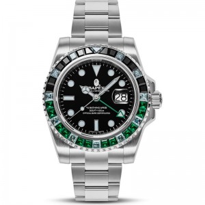 Men Bape Type 2 Bapex® Crystal Stone Watches Black x Green USA | IA1370630