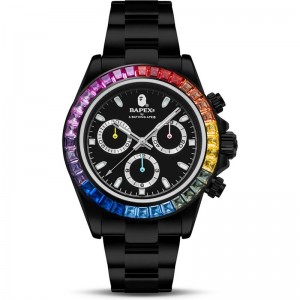 Men Bape Type 4 Bapex® Crystal Stone Watches Black USA | BB6560550